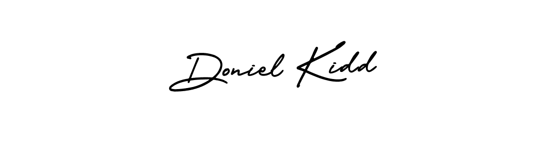 You should practise on your own different ways (AmerikaSignatureDemo-Regular) to write your name (Doniel Kidd) in signature. don't let someone else do it for you. Doniel Kidd signature style 3 images and pictures png