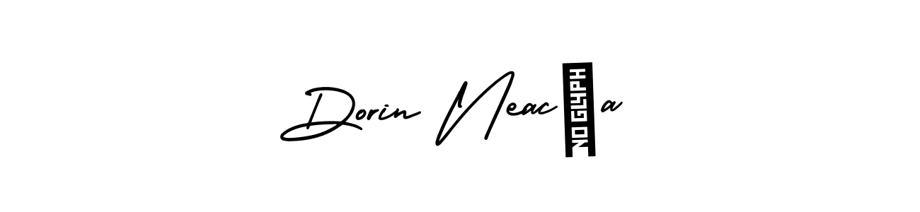 You should practise on your own different ways (AmerikaSignatureDemo-Regular) to write your name (Dorin Neacșa) in signature. don't let someone else do it for you. Dorin Neacșa signature style 3 images and pictures png