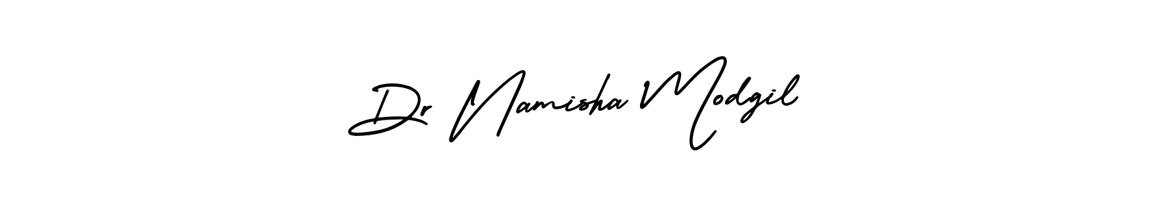 You should practise on your own different ways (AmerikaSignatureDemo-Regular) to write your name (Dr Namisha Modgil) in signature. don't let someone else do it for you. Dr Namisha Modgil signature style 3 images and pictures png