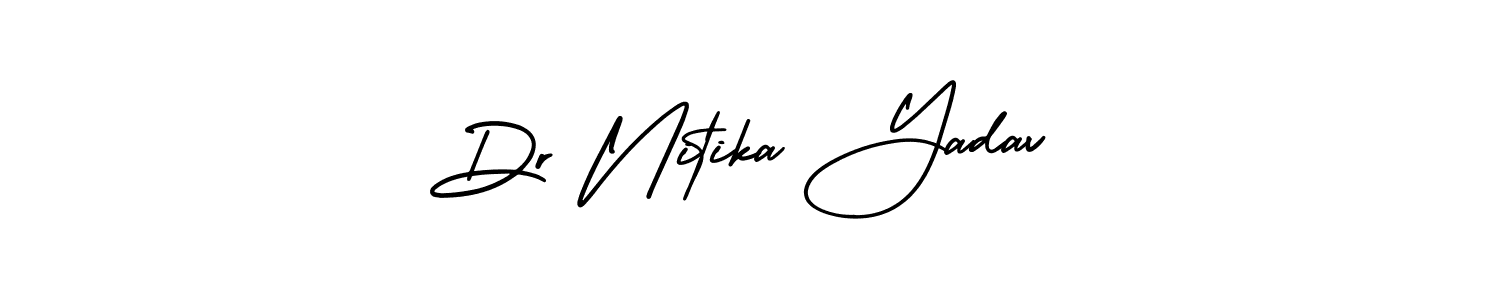 You should practise on your own different ways (AmerikaSignatureDemo-Regular) to write your name (Dr Nitika Yadav) in signature. don't let someone else do it for you. Dr Nitika Yadav signature style 3 images and pictures png