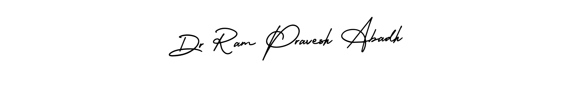You should practise on your own different ways (AmerikaSignatureDemo-Regular) to write your name (Dr Ram Pravesh Abadh) in signature. don't let someone else do it for you. Dr Ram Pravesh Abadh signature style 3 images and pictures png