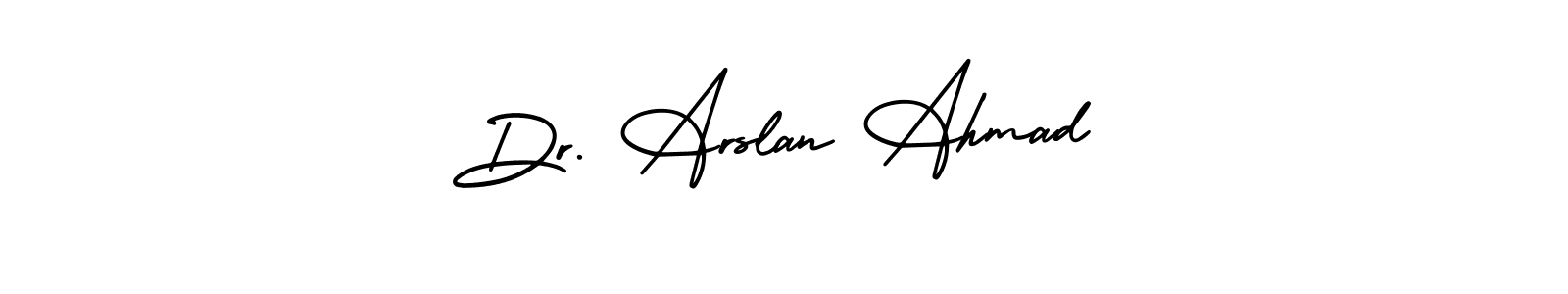 You should practise on your own different ways (AmerikaSignatureDemo-Regular) to write your name (Dr. Arslan Ahmad) in signature. don't let someone else do it for you. Dr. Arslan Ahmad signature style 3 images and pictures png