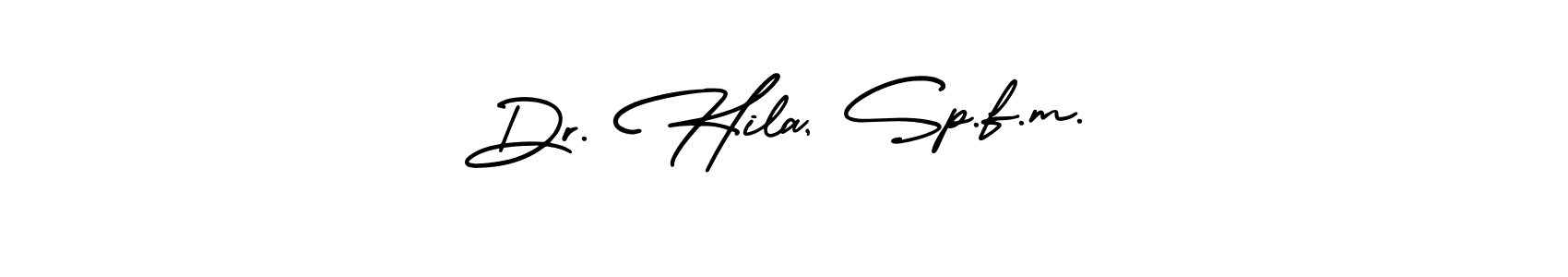 The best way (AmerikaSignatureDemo-Regular) to make a short signature is to pick only two or three words in your name. The name Dr. Hila, Sp.f.m. include a total of six letters. For converting this name. Dr. Hila, Sp.f.m. signature style 3 images and pictures png