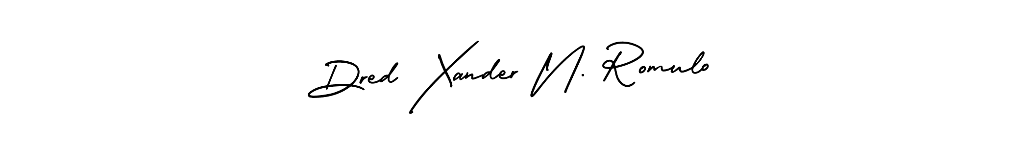 You should practise on your own different ways (AmerikaSignatureDemo-Regular) to write your name (Dred Xander N. Romulo) in signature. don't let someone else do it for you. Dred Xander N. Romulo signature style 3 images and pictures png