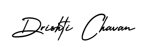 The AmerikaSignatureDemo-Regular typeface gives name Drishti Chavan a refined look. Suitable for certificates, diplomas, and official verification. Drishti Chavan signature style 3 images and pictures png