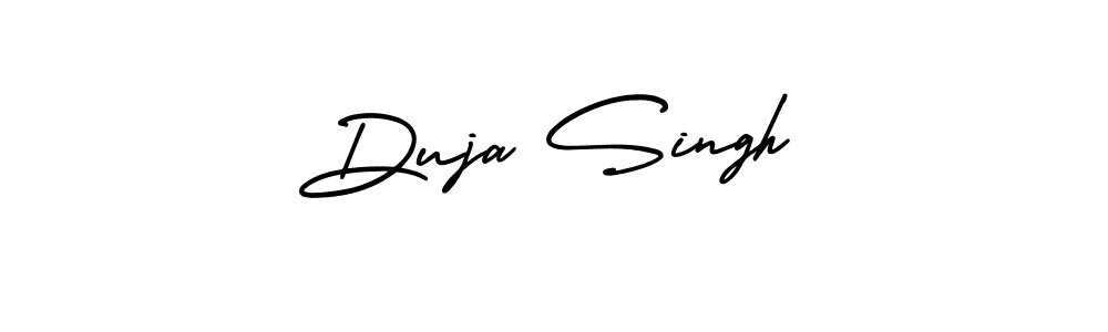 You should practise on your own different ways (AmerikaSignatureDemo-Regular) to write your name (Duja Singh) in signature. don't let someone else do it for you. Duja Singh signature style 3 images and pictures png