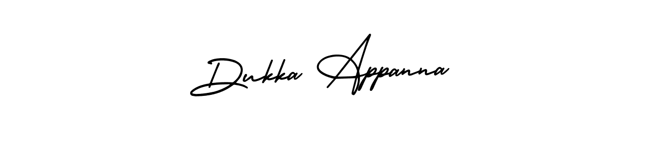 The best way (AmerikaSignatureDemo-Regular) to make a short signature is to pick only two or three words in your name. The name Dukka Appanna include a total of six letters. For converting this name. Dukka Appanna signature style 3 images and pictures png