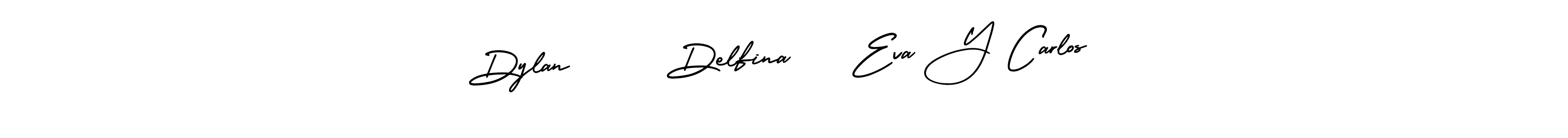 How to Draw Dylan      Delfina    Eva Y Carlos signature style? AmerikaSignatureDemo-Regular is a latest design signature styles for name Dylan      Delfina    Eva Y Carlos. Dylan      Delfina    Eva Y Carlos signature style 3 images and pictures png