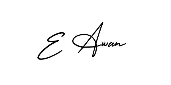 The best way (AmerikaSignatureDemo-Regular) to make a short signature is to pick only two or three words in your name. The name E Awan include a total of six letters. For converting this name. E Awan signature style 3 images and pictures png