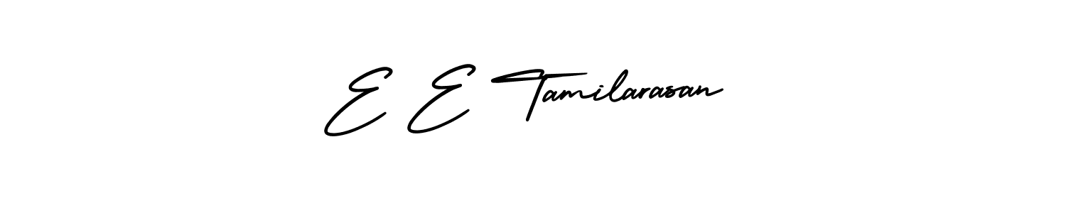 You should practise on your own different ways (AmerikaSignatureDemo-Regular) to write your name (E E Tamilarasan) in signature. don't let someone else do it for you. E E Tamilarasan signature style 3 images and pictures png