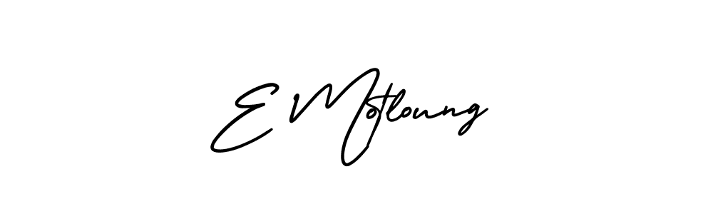 How to make E Motloung name signature. Use AmerikaSignatureDemo-Regular style for creating short signs online. This is the latest handwritten sign. E Motloung signature style 3 images and pictures png