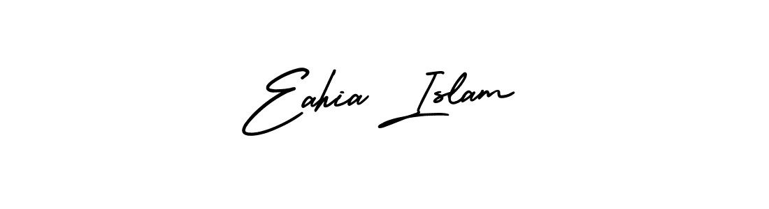 The best way (AmerikaSignatureDemo-Regular) to make a short signature is to pick only two or three words in your name. The name Eahia Islam include a total of six letters. For converting this name. Eahia Islam signature style 3 images and pictures png