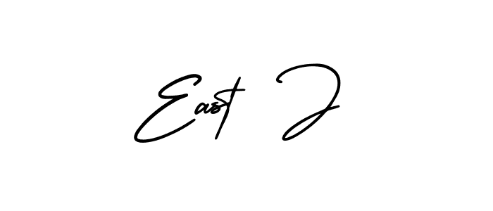 You should practise on your own different ways (AmerikaSignatureDemo-Regular) to write your name (East  J) in signature. don't let someone else do it for you. East  J signature style 3 images and pictures png