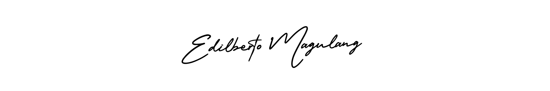 The best way (AmerikaSignatureDemo-Regular) to make a short signature is to pick only two or three words in your name. The name Edilberto Magulang include a total of six letters. For converting this name. Edilberto Magulang signature style 3 images and pictures png