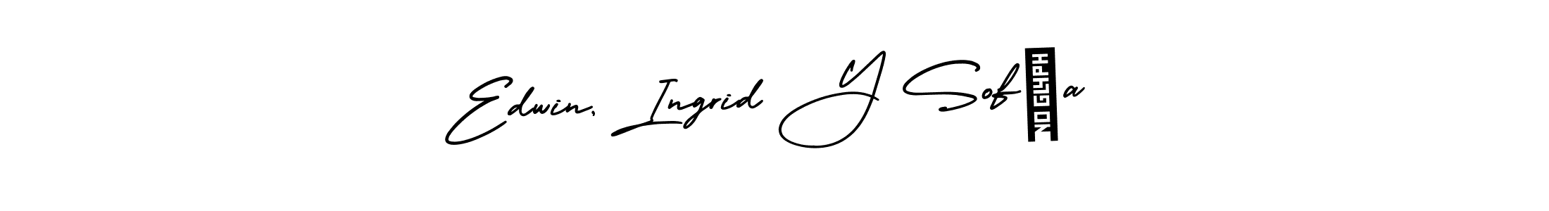 You should practise on your own different ways (AmerikaSignatureDemo-Regular) to write your name (Edwin, Ingrid Y Sofía) in signature. don't let someone else do it for you. Edwin, Ingrid Y Sofía signature style 3 images and pictures png