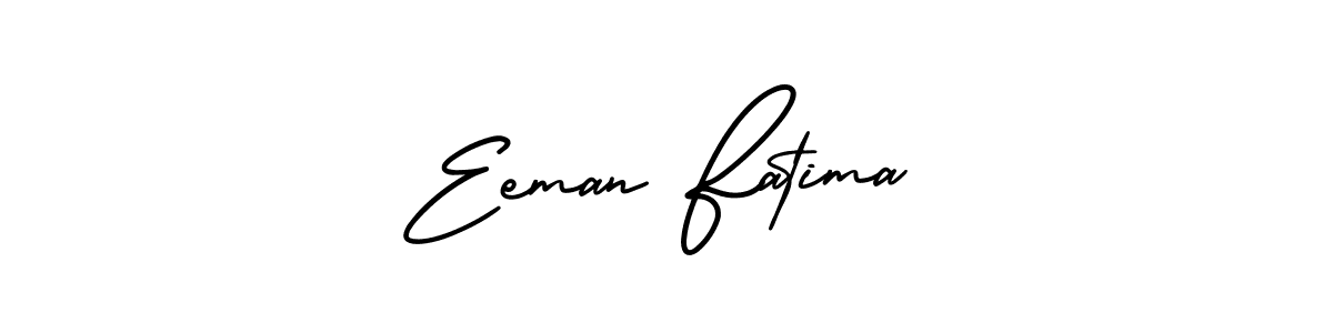 The best way (AmerikaSignatureDemo-Regular) to make a short signature is to pick only two or three words in your name. The name Eeman Fatima include a total of six letters. For converting this name. Eeman Fatima signature style 3 images and pictures png