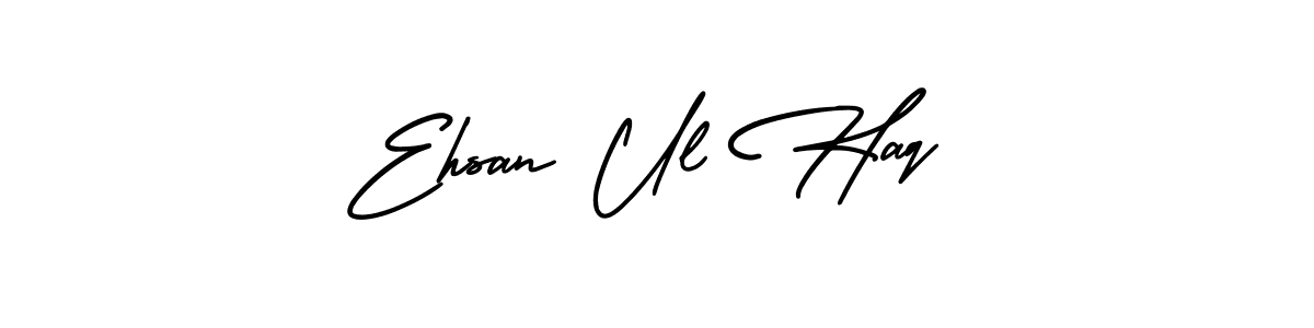 You should practise on your own different ways (AmerikaSignatureDemo-Regular) to write your name (Ehsan Ul Haq) in signature. don't let someone else do it for you. Ehsan Ul Haq signature style 3 images and pictures png