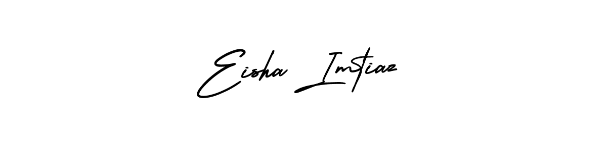 You should practise on your own different ways (AmerikaSignatureDemo-Regular) to write your name (Eisha Imtiaz) in signature. don't let someone else do it for you. Eisha Imtiaz signature style 3 images and pictures png