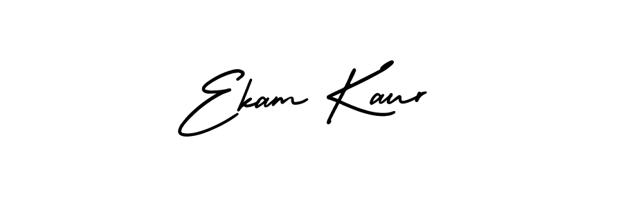 You should practise on your own different ways (AmerikaSignatureDemo-Regular) to write your name (Ekam Kaur) in signature. don't let someone else do it for you. Ekam Kaur signature style 3 images and pictures png