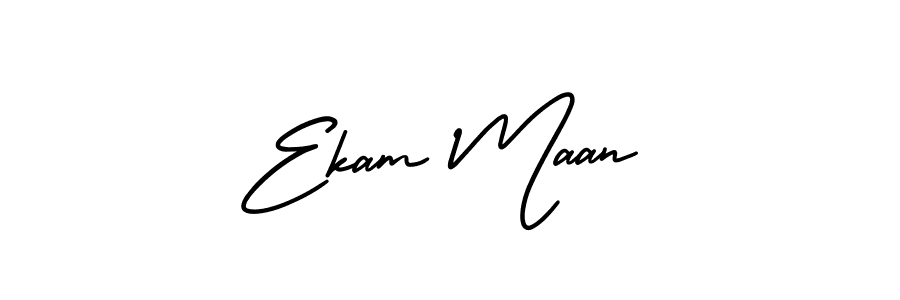 You should practise on your own different ways (AmerikaSignatureDemo-Regular) to write your name (Ekam Maan) in signature. don't let someone else do it for you. Ekam Maan signature style 3 images and pictures png