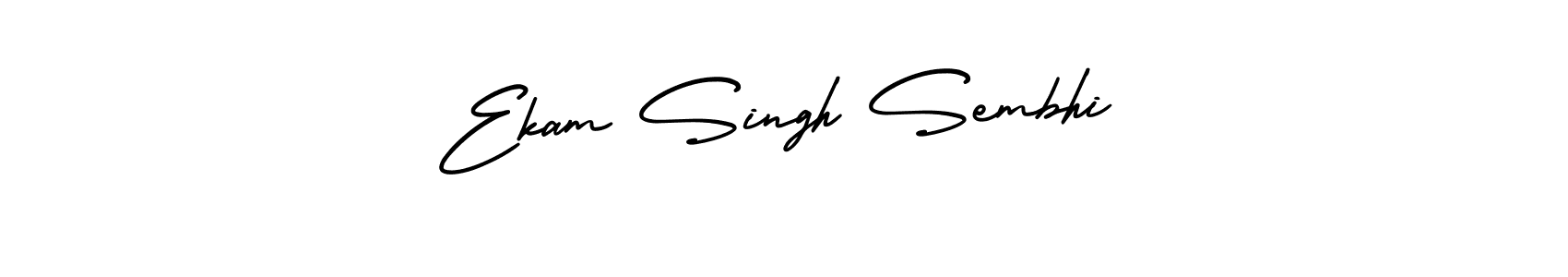 You should practise on your own different ways (AmerikaSignatureDemo-Regular) to write your name (Ekam Singh Sembhi) in signature. don't let someone else do it for you. Ekam Singh Sembhi signature style 3 images and pictures png