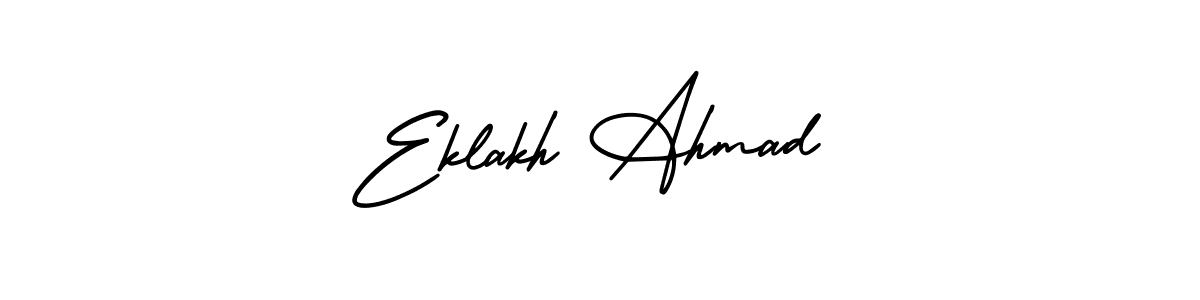 You should practise on your own different ways (AmerikaSignatureDemo-Regular) to write your name (Eklakh Ahmad) in signature. don't let someone else do it for you. Eklakh Ahmad signature style 3 images and pictures png