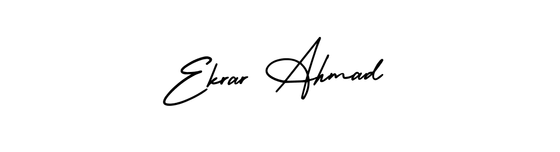 The best way (AmerikaSignatureDemo-Regular) to make a short signature is to pick only two or three words in your name. The name Ekrar Ahmad include a total of six letters. For converting this name. Ekrar Ahmad signature style 3 images and pictures png
