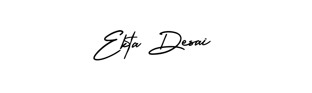 The best way (AmerikaSignatureDemo-Regular) to make a short signature is to pick only two or three words in your name. The name Ekta Desai include a total of six letters. For converting this name. Ekta Desai signature style 3 images and pictures png