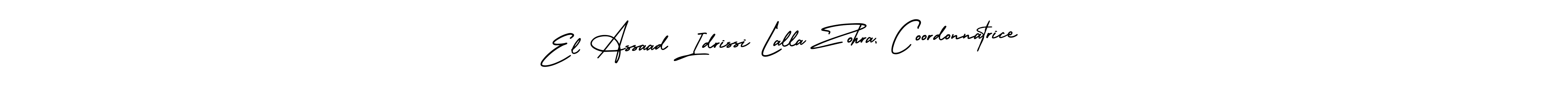 if you are searching for the best signature style for your name El Assaad Idrissi Lalla Zohra, Coordonnatrice. so please give up your signature search. here we have designed multiple signature styles  using AmerikaSignatureDemo-Regular. El Assaad Idrissi Lalla Zohra, Coordonnatrice signature style 3 images and pictures png