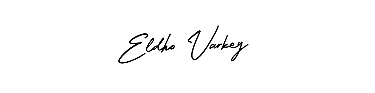 You should practise on your own different ways (AmerikaSignatureDemo-Regular) to write your name (Eldho Varkey) in signature. don't let someone else do it for you. Eldho Varkey signature style 3 images and pictures png