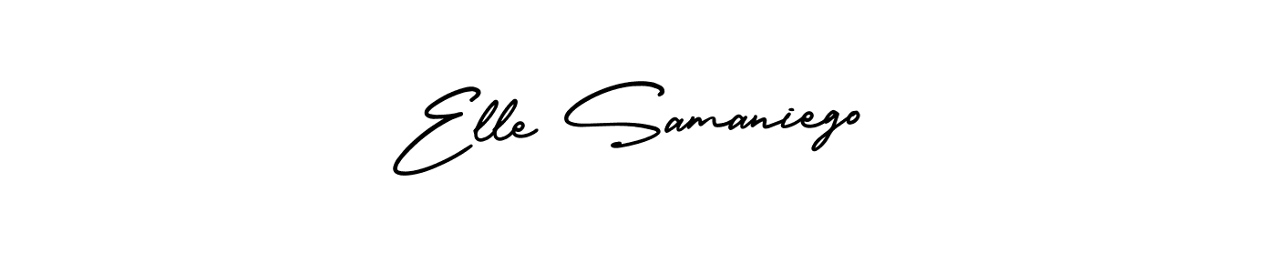 You should practise on your own different ways (AmerikaSignatureDemo-Regular) to write your name (Elle Samaniego) in signature. don't let someone else do it for you. Elle Samaniego signature style 3 images and pictures png