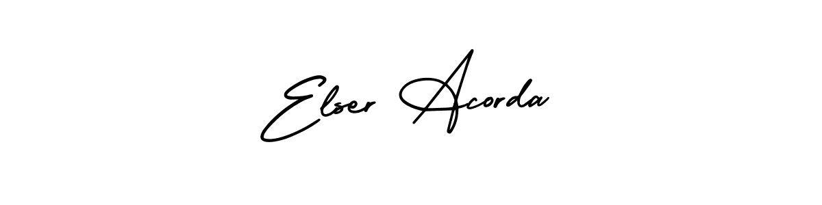 You should practise on your own different ways (AmerikaSignatureDemo-Regular) to write your name (Elser Acorda) in signature. don't let someone else do it for you. Elser Acorda signature style 3 images and pictures png