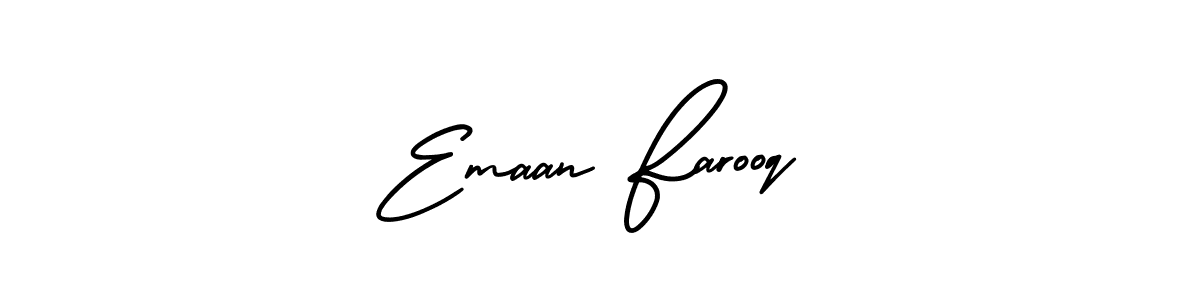 The best way (AmerikaSignatureDemo-Regular) to make a short signature is to pick only two or three words in your name. The name Emaan Farooq include a total of six letters. For converting this name. Emaan Farooq signature style 3 images and pictures png