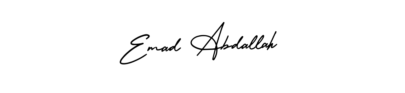 You should practise on your own different ways (AmerikaSignatureDemo-Regular) to write your name (Emad Abdallah) in signature. don't let someone else do it for you. Emad Abdallah signature style 3 images and pictures png