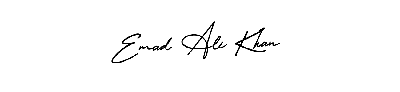 The best way (AmerikaSignatureDemo-Regular) to make a short signature is to pick only two or three words in your name. The name Emad Ali Khan include a total of six letters. For converting this name. Emad Ali Khan signature style 3 images and pictures png