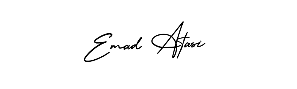 The best way (AmerikaSignatureDemo-Regular) to make a short signature is to pick only two or three words in your name. The name Emad Atasi include a total of six letters. For converting this name. Emad Atasi signature style 3 images and pictures png