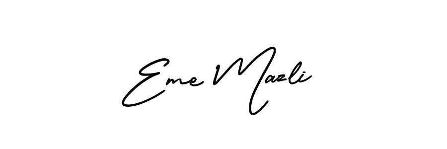 The best way (AmerikaSignatureDemo-Regular) to make a short signature is to pick only two or three words in your name. The name Eme Mazli include a total of six letters. For converting this name. Eme Mazli signature style 3 images and pictures png