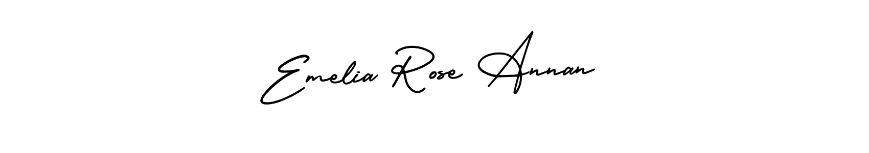 You should practise on your own different ways (AmerikaSignatureDemo-Regular) to write your name (Emelia Rose Annan) in signature. don't let someone else do it for you. Emelia Rose Annan signature style 3 images and pictures png