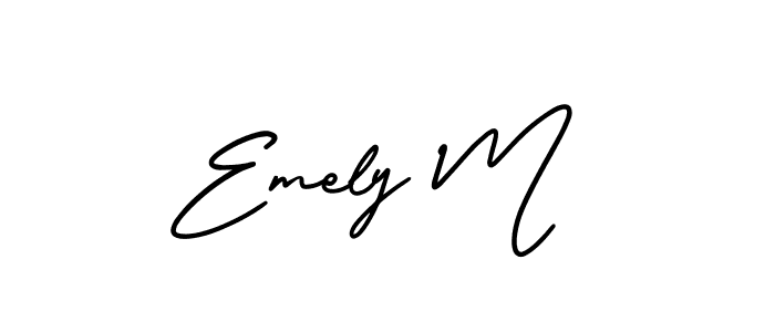 You should practise on your own different ways (AmerikaSignatureDemo-Regular) to write your name (Emely M) in signature. don't let someone else do it for you. Emely M signature style 3 images and pictures png