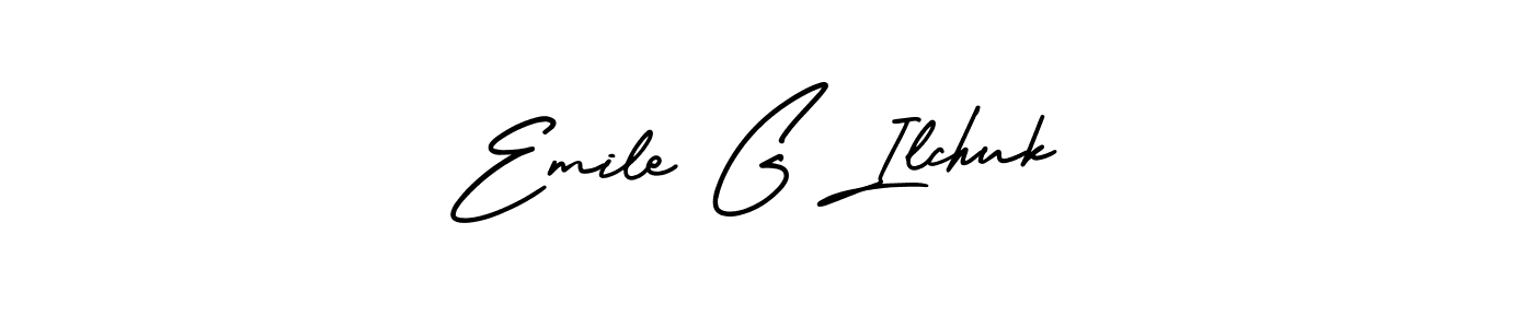 The best way (AmerikaSignatureDemo-Regular) to make a short signature is to pick only two or three words in your name. The name Emile G Ilchuk include a total of six letters. For converting this name. Emile G Ilchuk signature style 3 images and pictures png