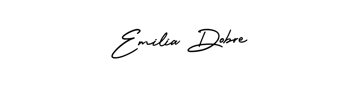 You should practise on your own different ways (AmerikaSignatureDemo-Regular) to write your name (Emilia Dobre) in signature. don't let someone else do it for you. Emilia Dobre signature style 3 images and pictures png