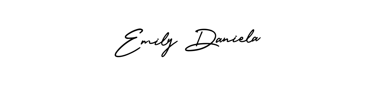 You should practise on your own different ways (AmerikaSignatureDemo-Regular) to write your name (Emily Daniela) in signature. don't let someone else do it for you. Emily Daniela signature style 3 images and pictures png