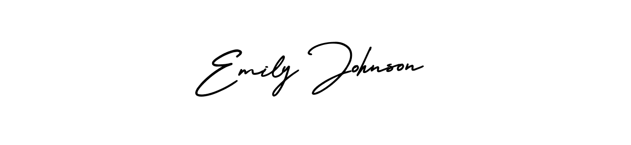 You should practise on your own different ways (AmerikaSignatureDemo-Regular) to write your name (Emily Johnson) in signature. don't let someone else do it for you. Emily Johnson signature style 3 images and pictures png