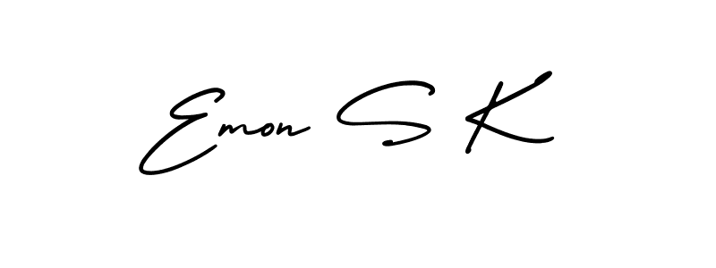 AmerikaSignatureDemo-Regular is a professional signature style that is perfect for those who want to add a touch of class to their signature. It is also a great choice for those who want to make their signature more unique. Get Emon S K name to fancy signature for free. Emon S K signature style 3 images and pictures png