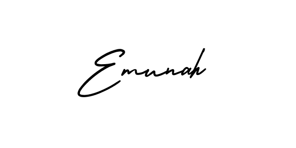The best way (AmerikaSignatureDemo-Regular) to make a short signature is to pick only two or three words in your name. The name Emunah include a total of six letters. For converting this name. Emunah signature style 3 images and pictures png