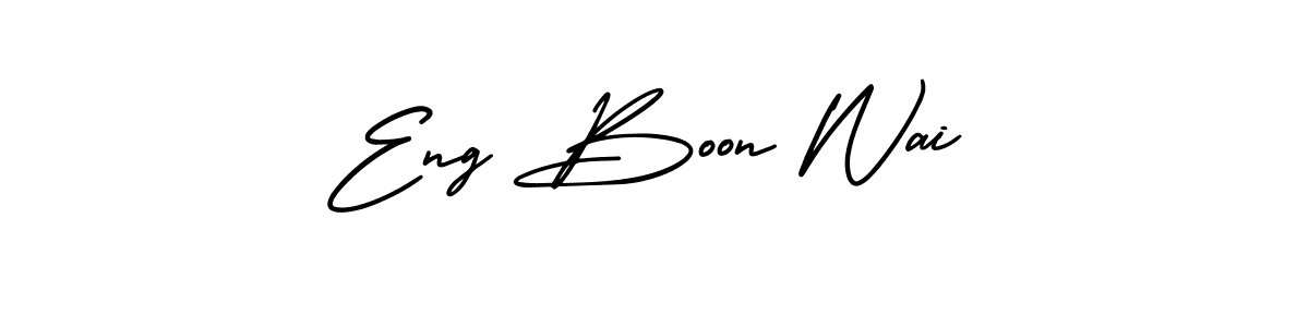 The best way (AmerikaSignatureDemo-Regular) to make a short signature is to pick only two or three words in your name. The name Eng Boon Wai include a total of six letters. For converting this name. Eng Boon Wai signature style 3 images and pictures png