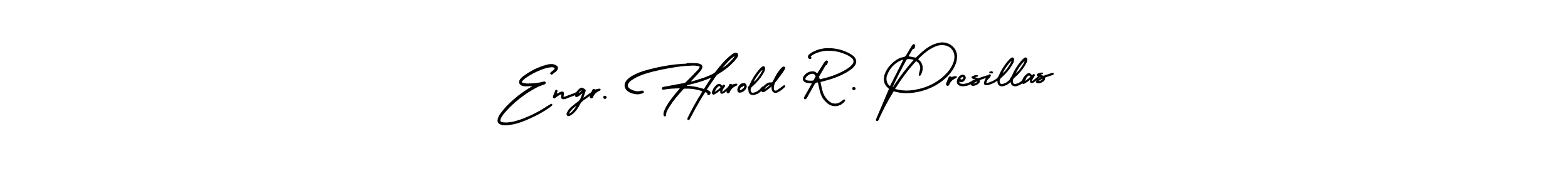 The best way (AmerikaSignatureDemo-Regular) to make a short signature is to pick only two or three words in your name. The name Engr. Harold R. Presillas include a total of six letters. For converting this name. Engr. Harold R. Presillas signature style 3 images and pictures png