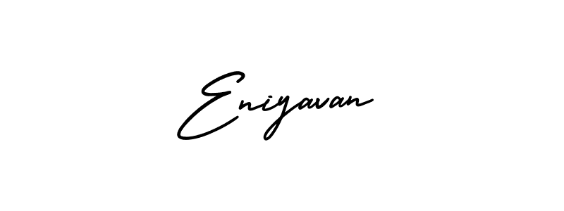 You should practise on your own different ways (AmerikaSignatureDemo-Regular) to write your name (Eniyavan) in signature. don't let someone else do it for you. Eniyavan signature style 3 images and pictures png