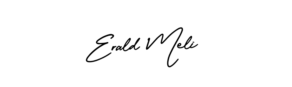 You should practise on your own different ways (AmerikaSignatureDemo-Regular) to write your name (Erald Meli) in signature. don't let someone else do it for you. Erald Meli signature style 3 images and pictures png