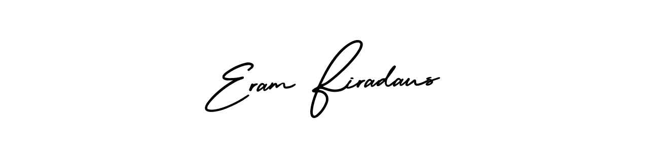 This is the best signature style for the Eram Firadaus name. Also you like these signature font (AmerikaSignatureDemo-Regular). Mix name signature. Eram Firadaus signature style 3 images and pictures png